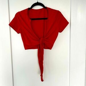 red tie front crop top